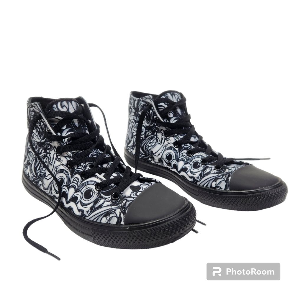 Raad Shop Mens Japanese Skull Lace Up Canvas Hi Top Sneakers Size 10.5